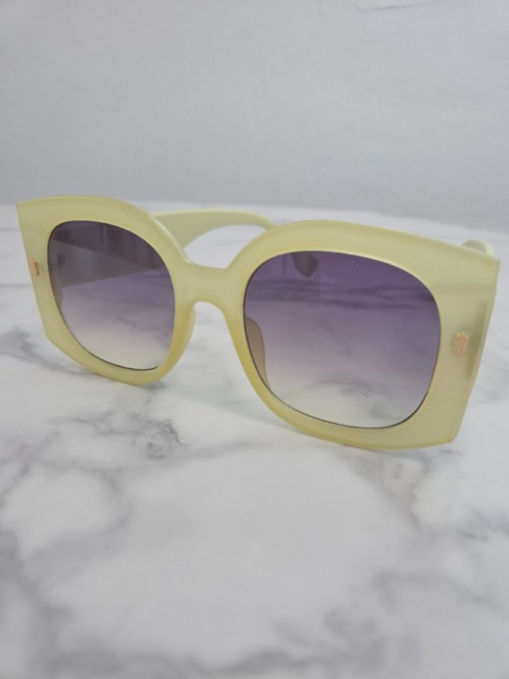 Oversized Square Sunglasses Pastel Lime Green Yellow Frame Gradient Lens - Picture 2 of 13